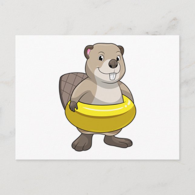 Beaver at Swimming with Swim ring Postcard (Front)