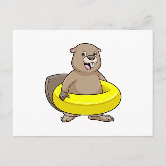 Beaver at Swimming with Swim ring Postcard (Front)