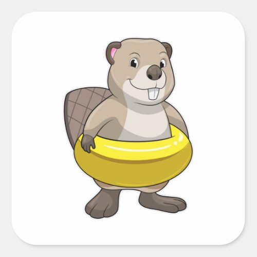 Beaver at Swimming with Swim ring Square Sticker