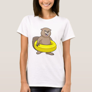 Beaver at Swimming with Swim ring T-Shirt