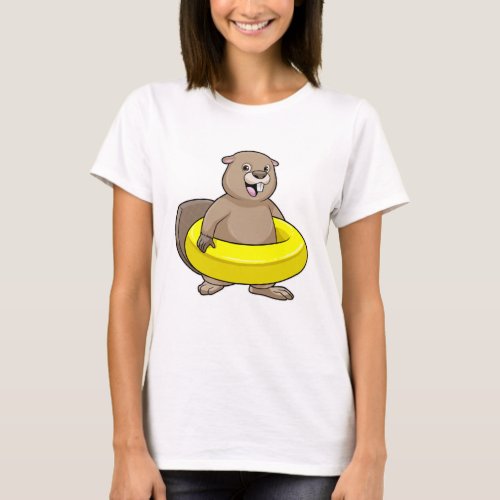 Beaver at Swimming with Swim ring T_Shirt
