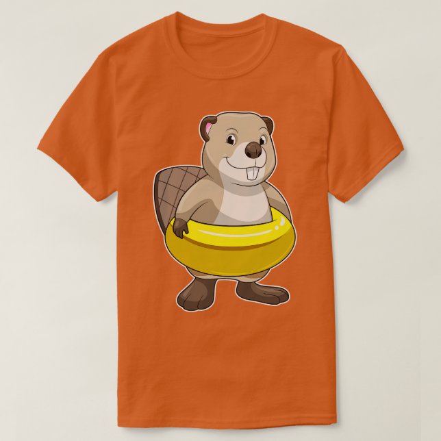 Beaver at Swimming with Swim ring T-Shirt (Design Front)