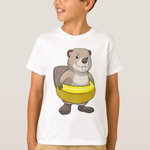 Beaver at Swimming with Swim ring T_Shirt