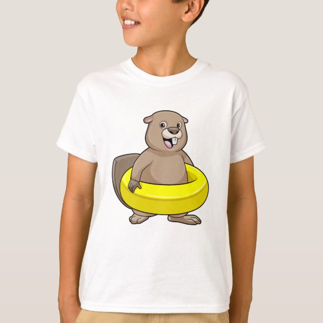 Beaver at Swimming with Swim ring T-Shirt (Front)