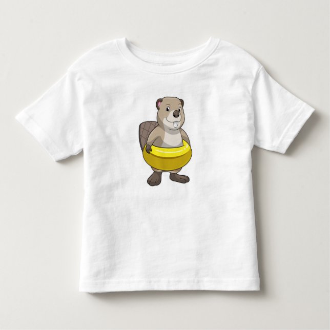 Beaver at Swimming with Swim ring Toddler T-shirt (Front)