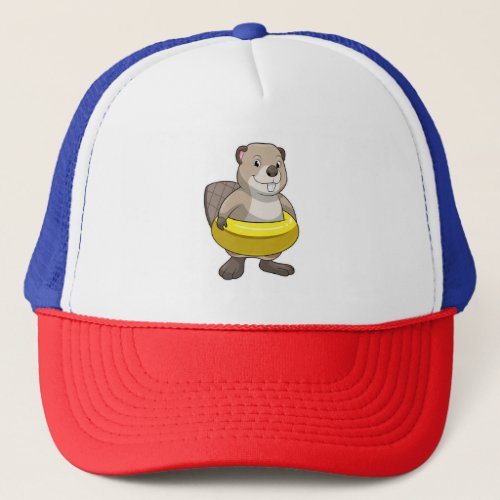 Beaver at Swimming with Swim ring Trucker Hat