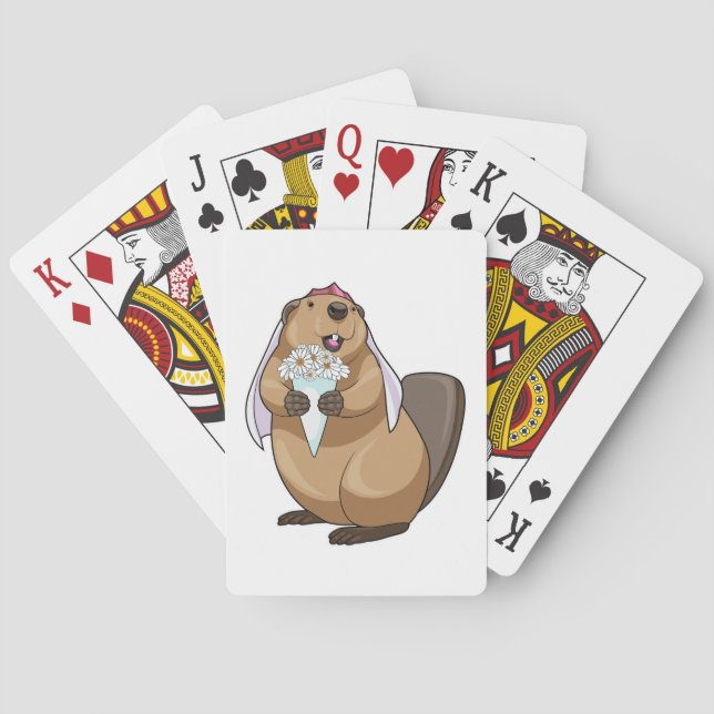 Beaver Bride Flower Wedding Poker Cards (Back)
