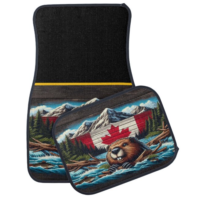 Beaver Builds a Cozy Home Near Canadian Wilderness Car Floor Mat (Set)