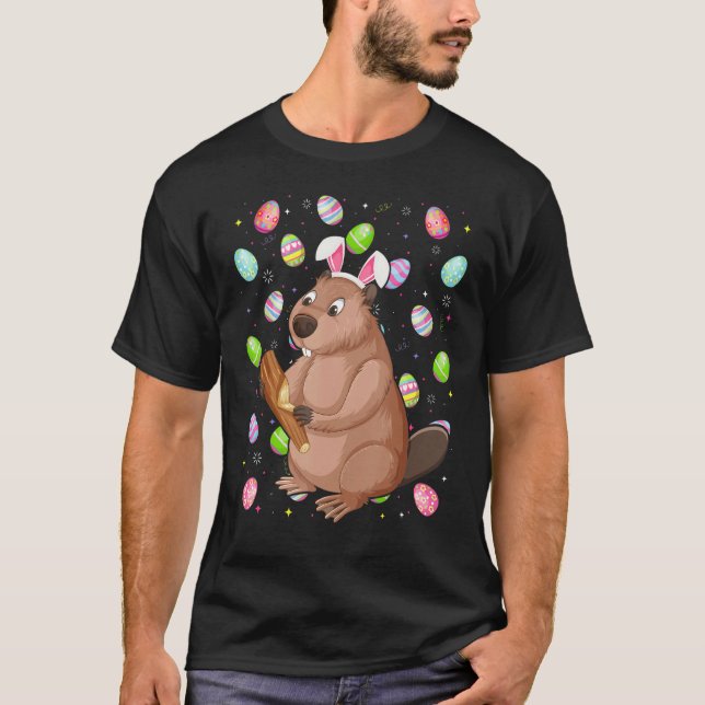 Beaver Bunny Easter Egg   Funny Beaver Easter Sund T-Shirt (Front)