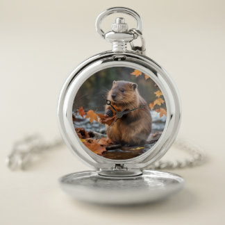 Beaver by Lake Pocket Watch