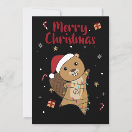 Beaver Cheerful Christmas Winter Animals Beavers A Holiday Card