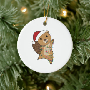 Beaver Cheerful Christmas Winter Animals Beavers Ceramic Ornament