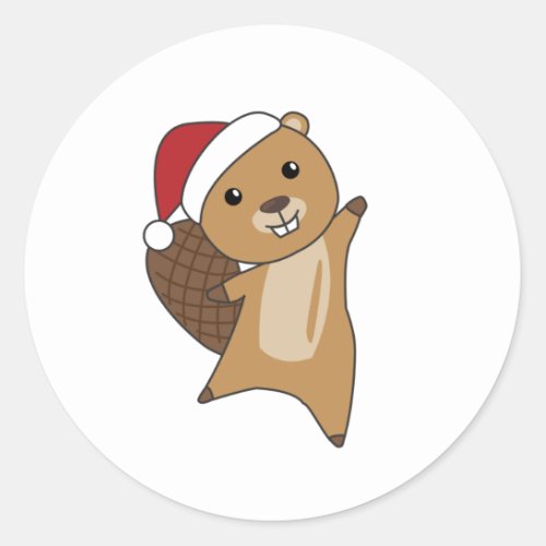 Beaver Cheerful Christmas Winter Animals Beavers Classic Round Sticker