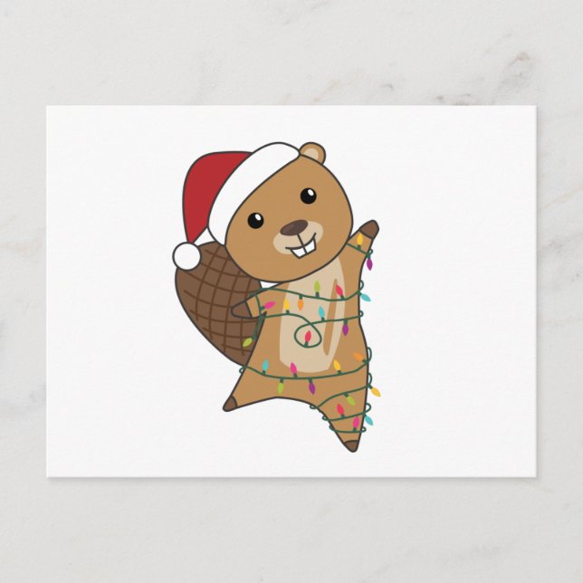 Beaver Cheerful Christmas Winter Animals Beavers Postcard (Front)