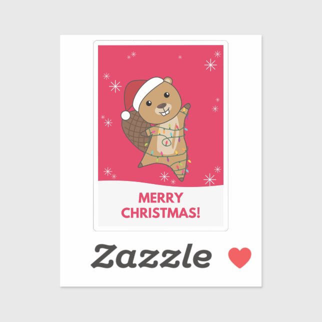 Beaver Cheerful Christmas Winter Animals Beavers S Sticker (Sheet)