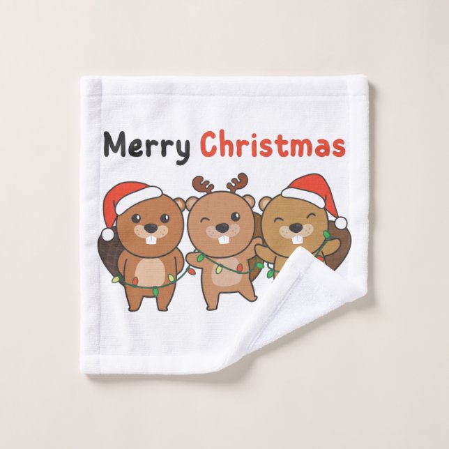 Beaver Christmas Animals Beavers Merry Christmas Wash Cloth (Wash Cloth)