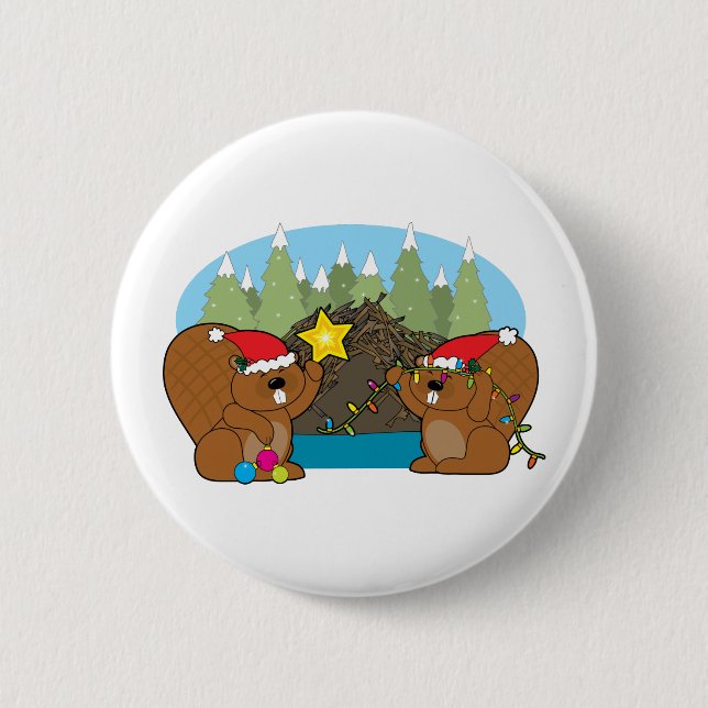 Beaver Christmas Button (Front)