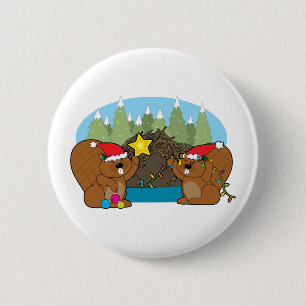 Beaver Christmas Button