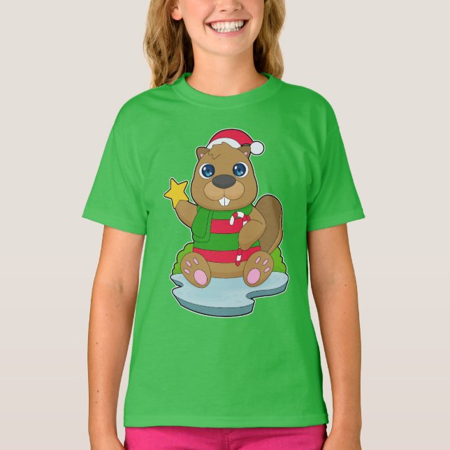 Beaver Christmas Candy cane T-Shirt (Front)