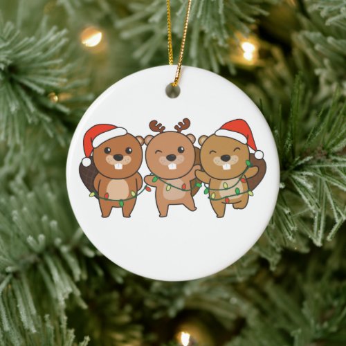 Beaver Christmas Christmas Animals Cute Beaver Cer Ceramic Ornament