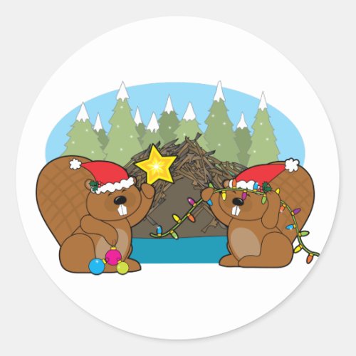 Beaver Christmas Classic Round Sticker
