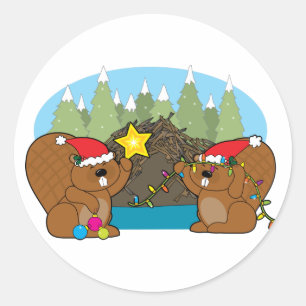 Beaver Christmas Classic Round Sticker