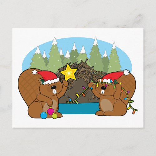 Beaver Christmas Holiday Postcard