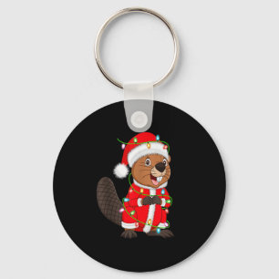 Beaver Christmas Lights Santa Costume Cute Animal Keychain