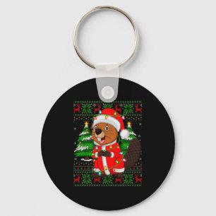 Beaver Christmas Lights Santa Costume Ugly Xmas Sw Keychain