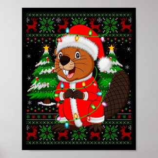 Beaver Christmas Lights Santa Costume Ugly Xmas Sw Poster