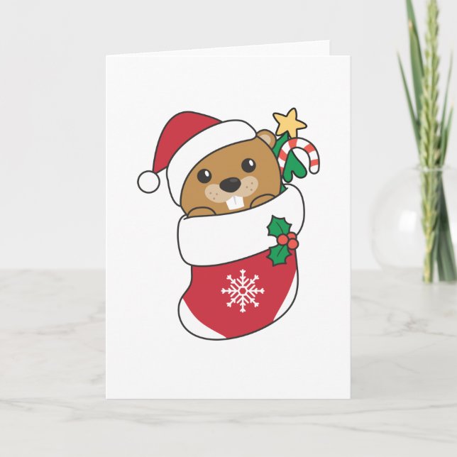 Beaver Christmas Snow Winter Animals Beaver Holiday Card (Front)