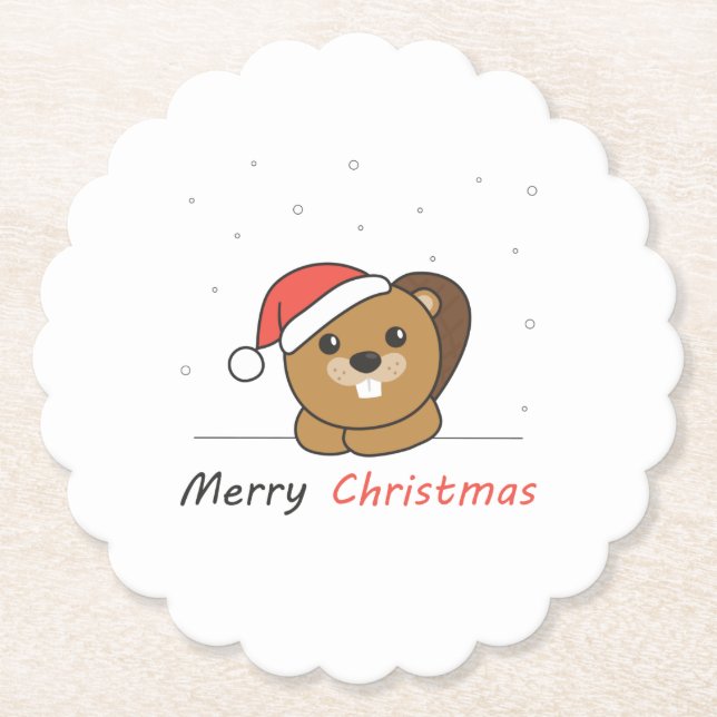 Beaver Christmas Snow Winter Animals Beaver Paper Coaster (Front)