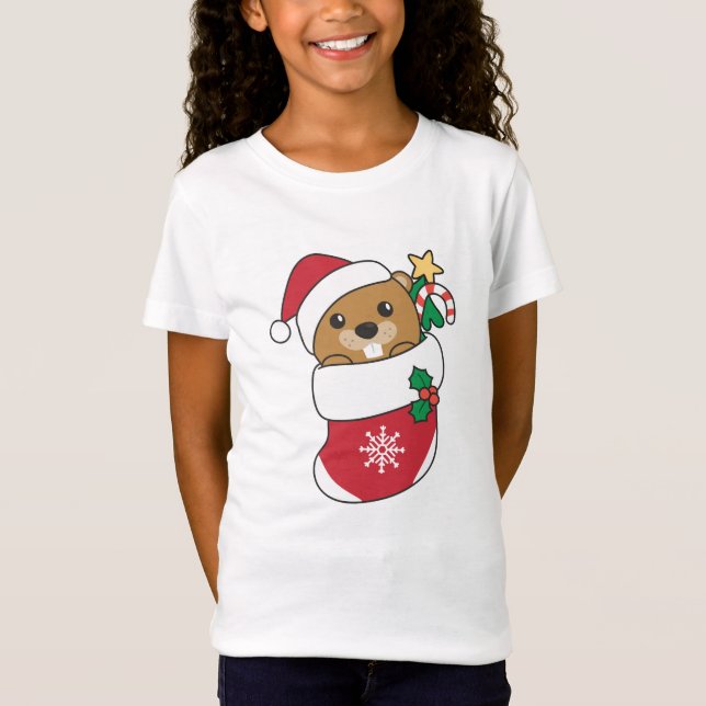 Beaver Christmas Snow Winter Animals Beaver T-Shirt (Front)