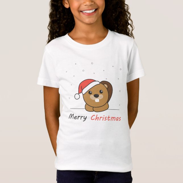 Beaver Christmas Snow Winter Animals Beaver T-Shirt (Front)