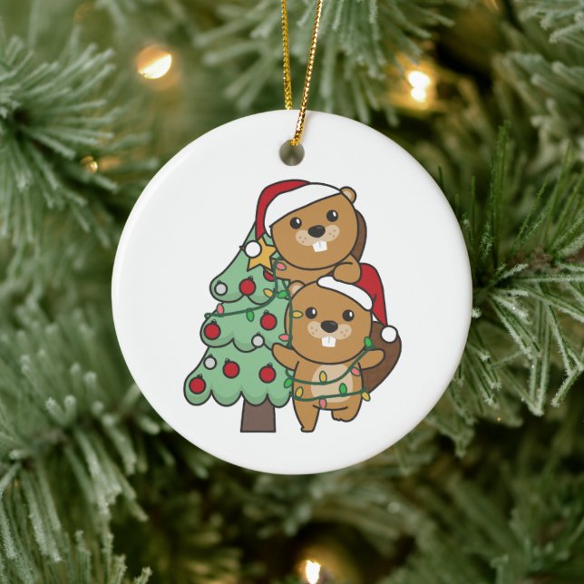 Beaver Christmas Tree Christmas Animals Beavers Ceramic Ornament (Tree)