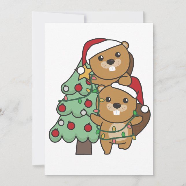 Beaver Christmas Tree Christmas Animals Beavers Holiday Card (Front)