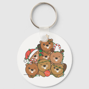 Beaver Christmas Tree Funny Animal Christmas Keych Keychain