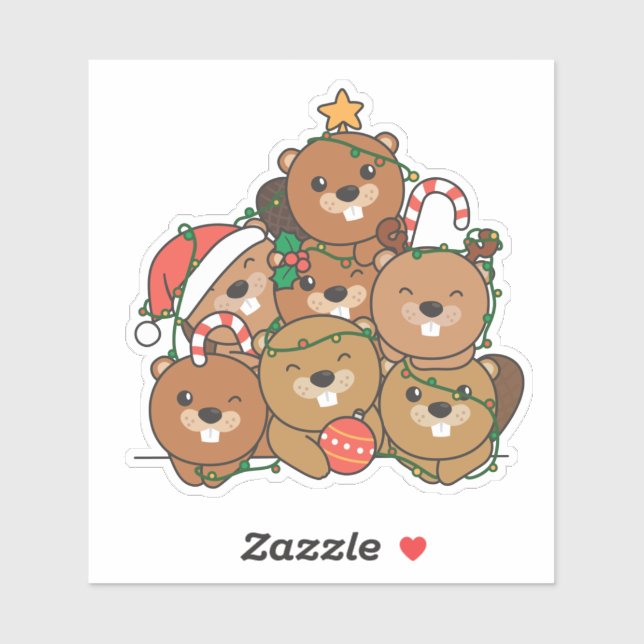 Beaver Christmas Tree Funny Animal Christmas Sticker (Sheet)