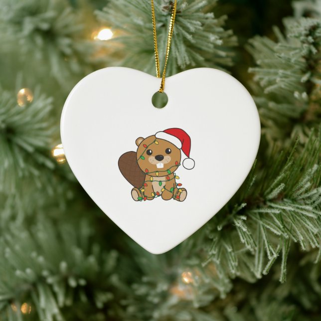Beaver Christmas Winter Animals Beaver Ceramic Ornament (Tree)