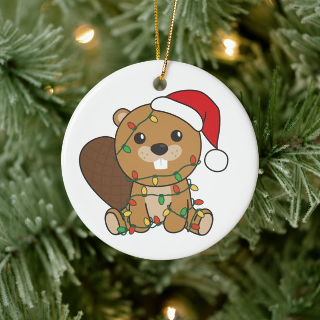 Beaver Christmas Winter Animals Beaver Ceramic Ornament (Tree)