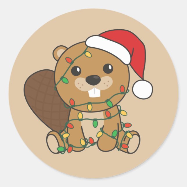 Beaver Christmas Winter Animals Beaver Classic Rou Round Sticker (Front)