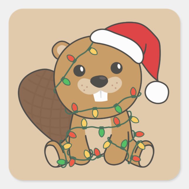 Beaver Christmas Winter Animals Beaver Square Stic Sticker (Front)