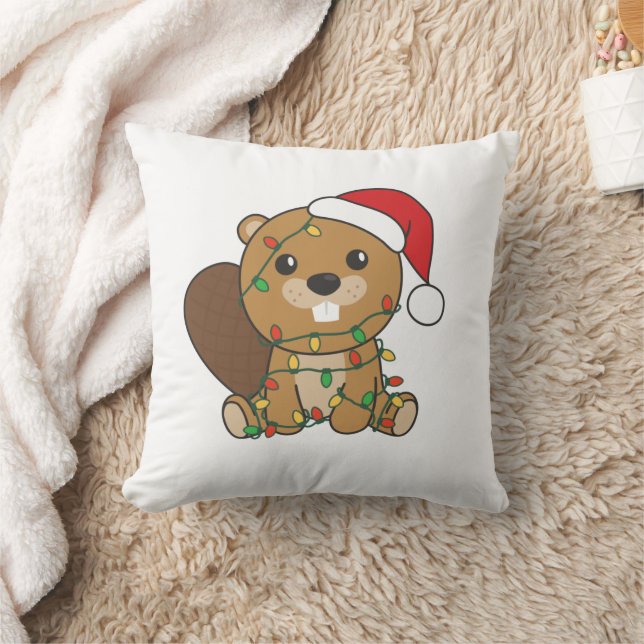 Beaver Christmas Winter Animals Beaver Throw Pillow (Blanket)