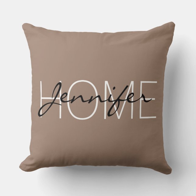 Beaver color home monogram throw pillow (Front)