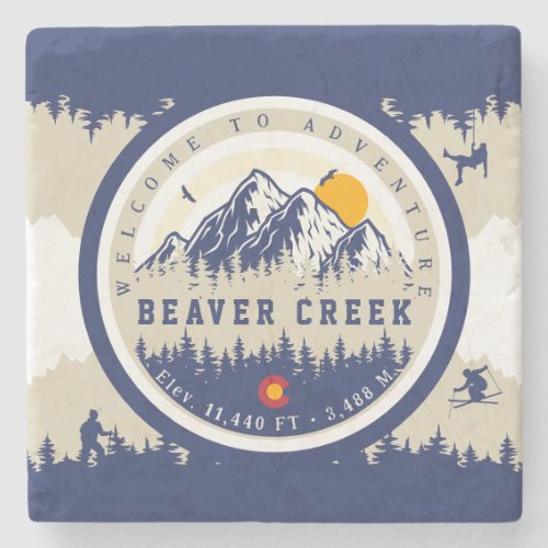 Beaver Creek Colorado Flag Mountain Ski Souvenir Stone Coaster