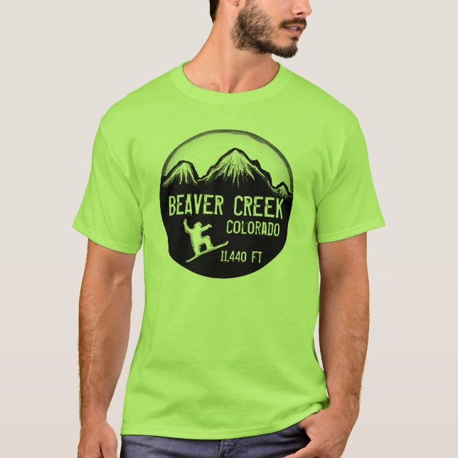 Beaver Creek Colorado green snowboard art tee (Front)