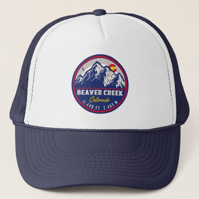 Beaver Creek Colorado Retro Sunset Souvenirs Trucker Hat (Front)