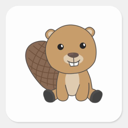 Beaver Cute Rodents For Kids Funny Beaver Square Sticker