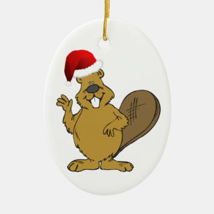 Beaver cute santa hat ceramic ornament