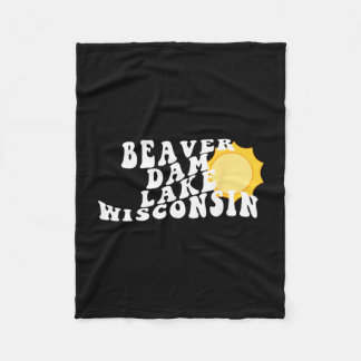 Beaver Dam Lake Wisconsin Wi Retro Wavy Souvenir V Fleece Blanket